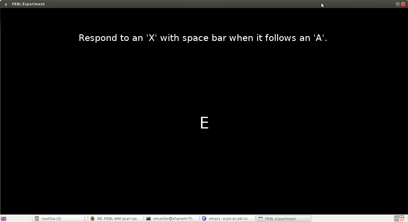 PEBL CPT-AX Task screenshot