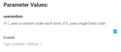 Boolean parameter showing checkbox with parameter name and description